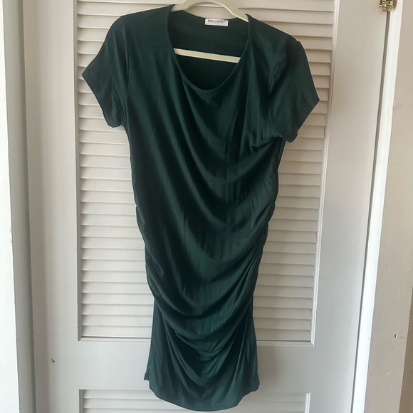 Maternity Size Large Short Sleeve Dress Dark Teal Green Stretchy Knee Length - Picture 2 of 3